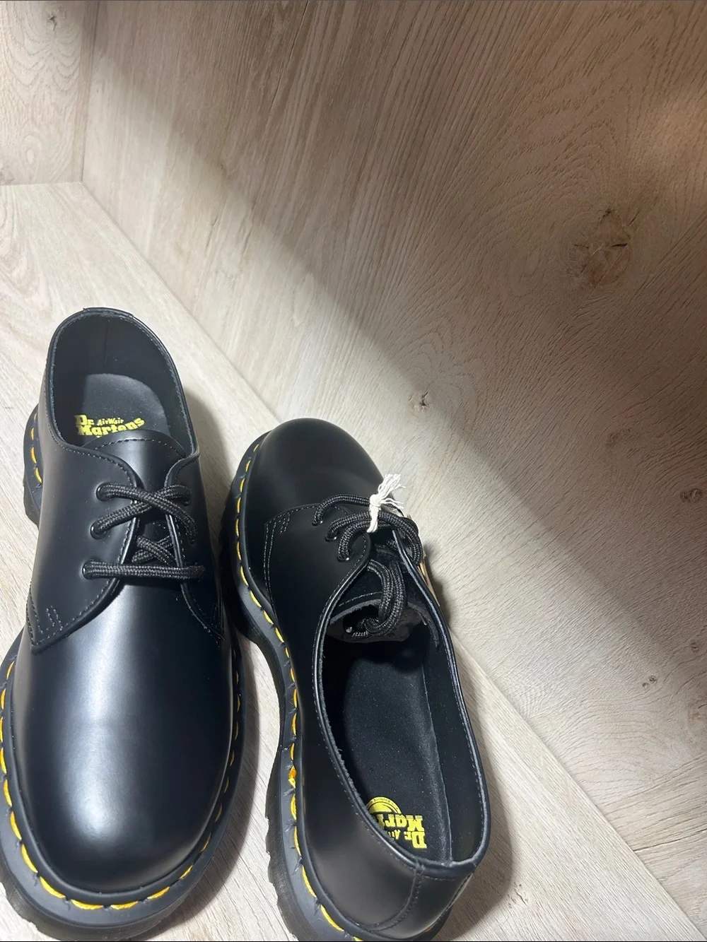 🖤 Dr. Martens Kids Black Leather 3-Eye Shoes | Yellow Stitching ✨